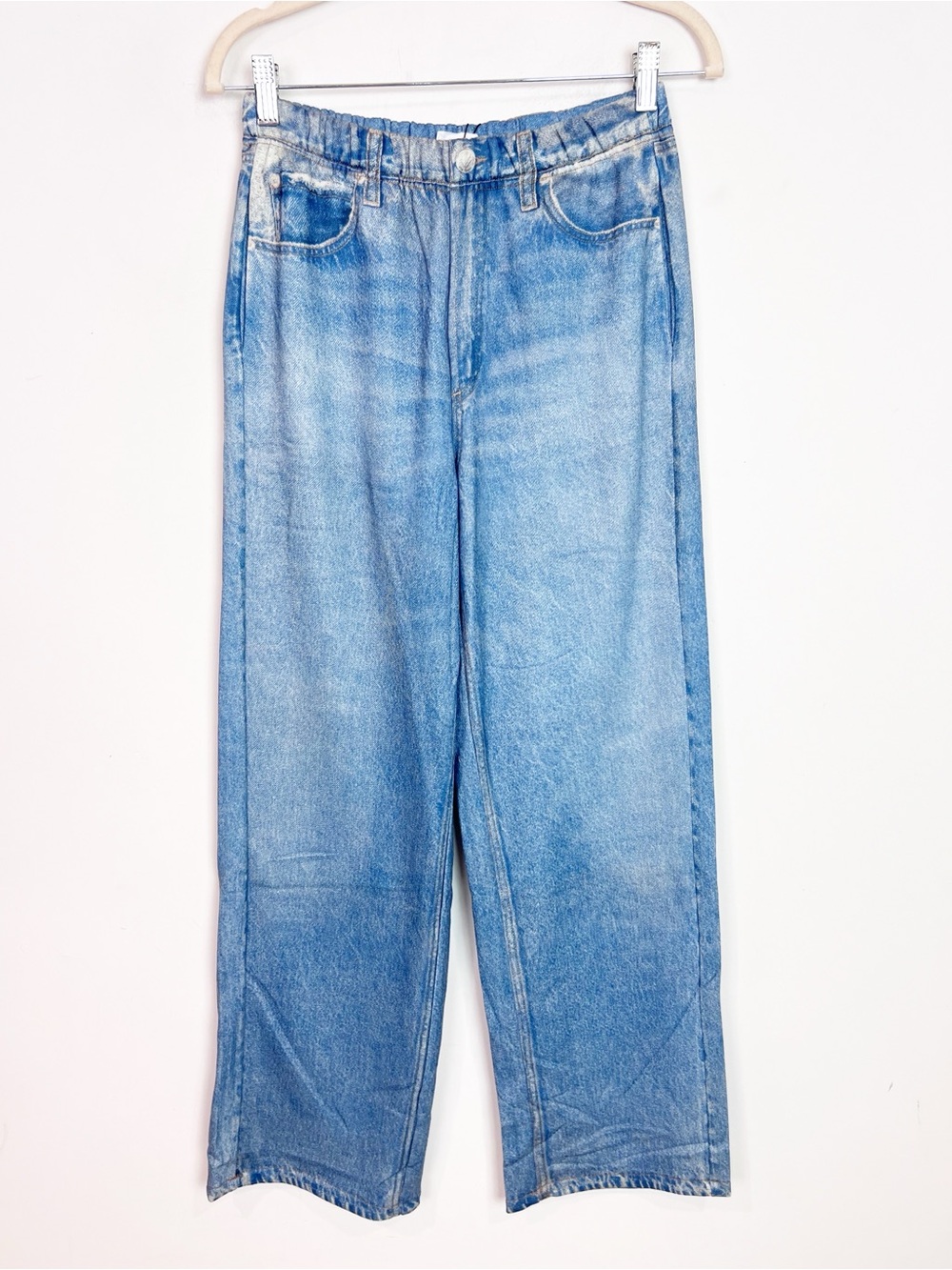 BOUTIQUE UNBRANDED DENIM JEAN LOOK SWEATPANTS WIDE LEG ELASTIC WAIST SMALL NWT